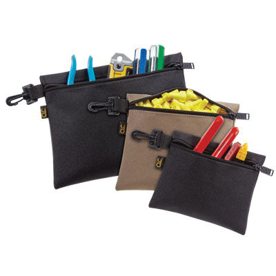 CLC® Toolworks 1100 Tool Bag Set, 1 -Pocket, Zipper, Clip-On Closure, Polyester, Black, Blue and Brown