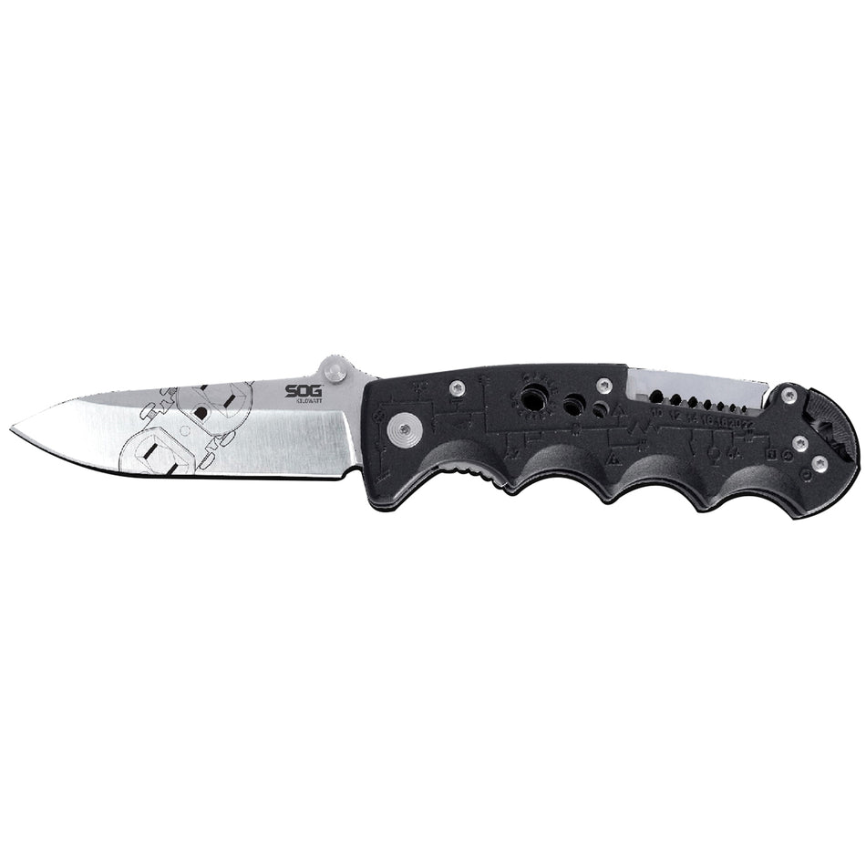 SOG® Kilowatt Series EL01-CP Kilowatt Folding Knife, Clip Point, Straight Edge Blade, 3.4 in L Blade, Nylon Handle