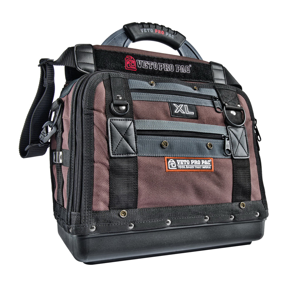 VETO PRO PAC® Contractor XL Tool Bag, 9-1/2 in W, 14 in H, (61) Tiered, (6) Zippered -Pocket, Zipper Closure