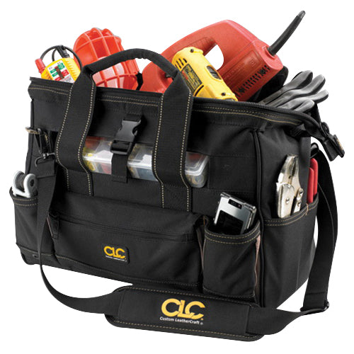 CLC® Toolworks 1534 Tool Bag, 8 in W, 11 in H, 23 -Pocket, Zipper Closure, Polyester, Black and Tan