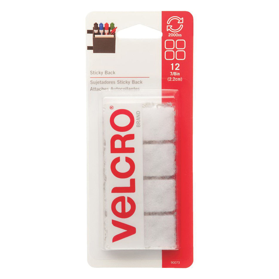 VELCRO® 90073 Reclosable Hook and Loop Fastener, 7/8 in W, 7/8 in L, Nylon Backing, Nylon/Rubber, White