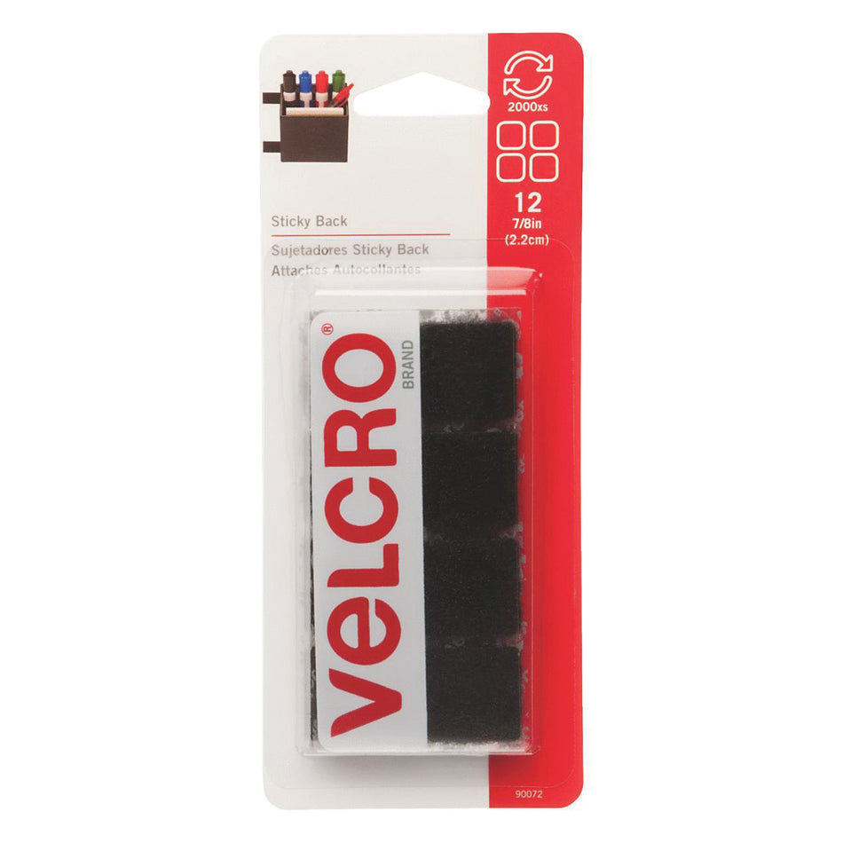 VELCRO® 90072 Reclosable Hook and Loop Fastener, 7/8 in W, 7/8 in L, Nylon Backing, Nylon/Rubber, Black