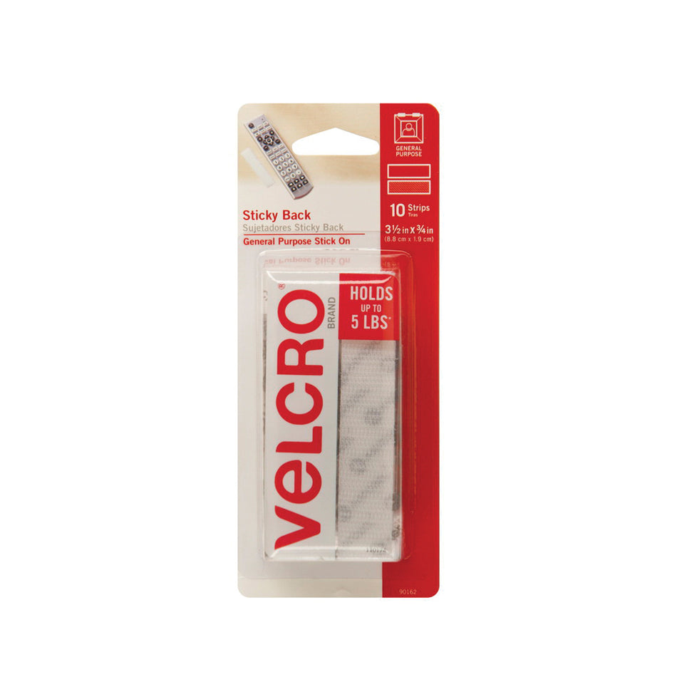 VELCRO® Sticky Back™ 90076 Hook and Loop Fastener Strip, 3/4 in W, 3-1/2 in L, Adhesive Backing, Nylon/Rubber, White