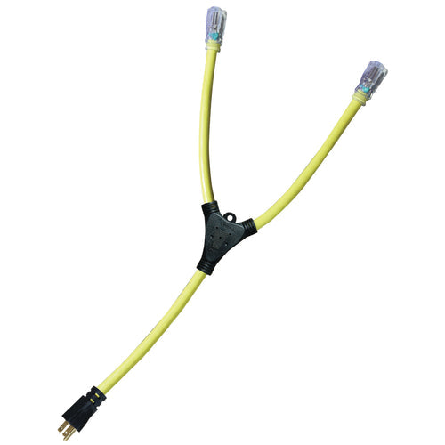 Voltec 04-00094 Heavy-Duty U-Ground Y Adapter With Lighted Ends, 2 ft OAL, 15 A, 12 AWG Wire, Yellow