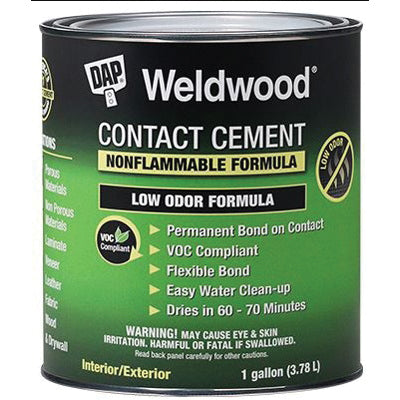 WELDWOOD® 7079825336 Non-Flammable Contact Cement, Liquid, Natural, Slight Solvent, Resin, Rubber Base, 1 gal