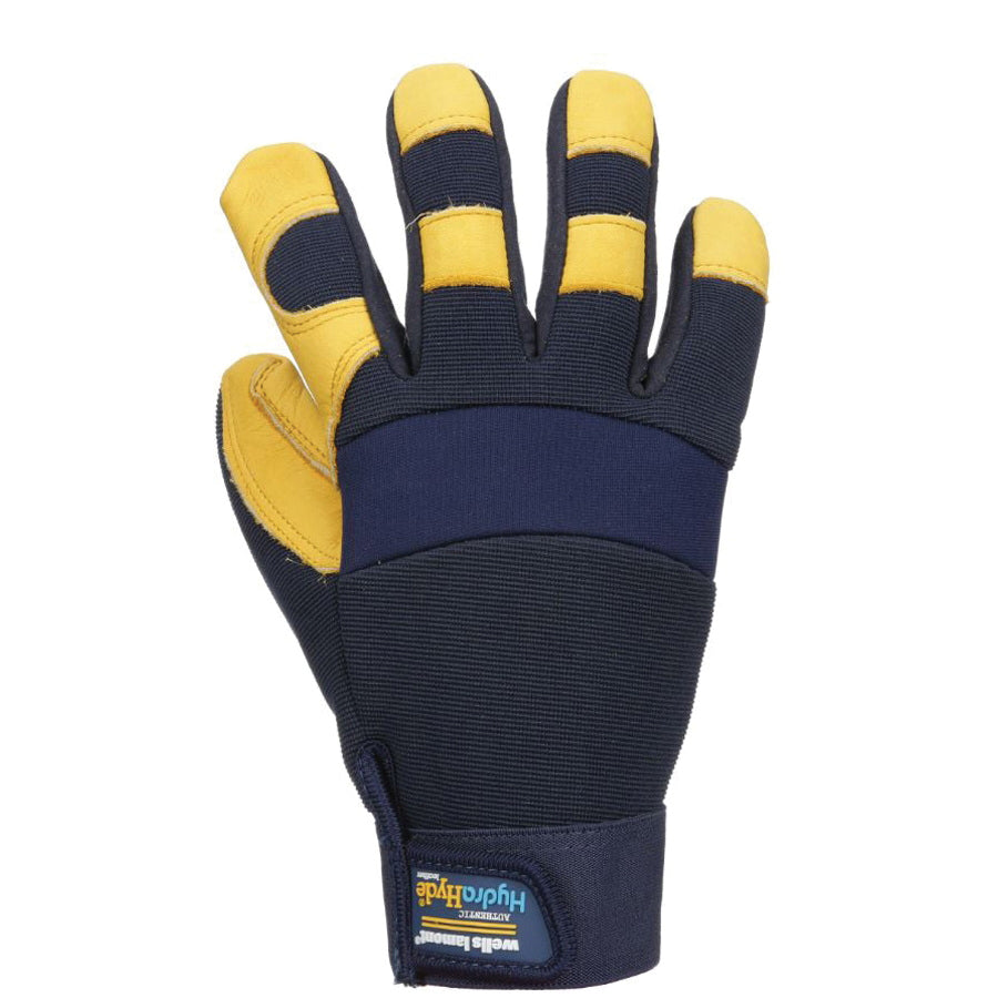 WELLS LAMONT® HydraHyde® 3207L Work Gloves, L, Leather Glove, Blue/Gold/Yellow Glove, Leather Palm