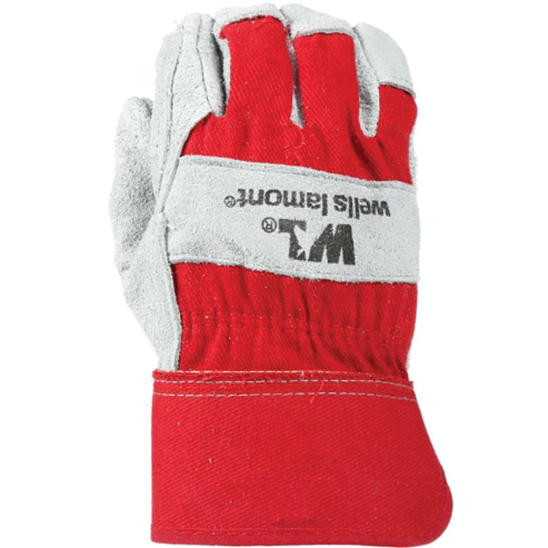 WELLS LAMONT® 4050L Work Gloves, L, Cowhide Leather Glove, Gray/Orange/Red Glove, Cowhide Leather Palm