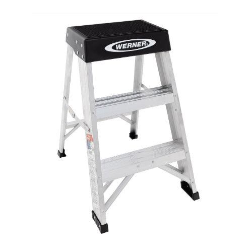 WERNER® 150B Step Stool, 300 lb Load, Aluminum, Black