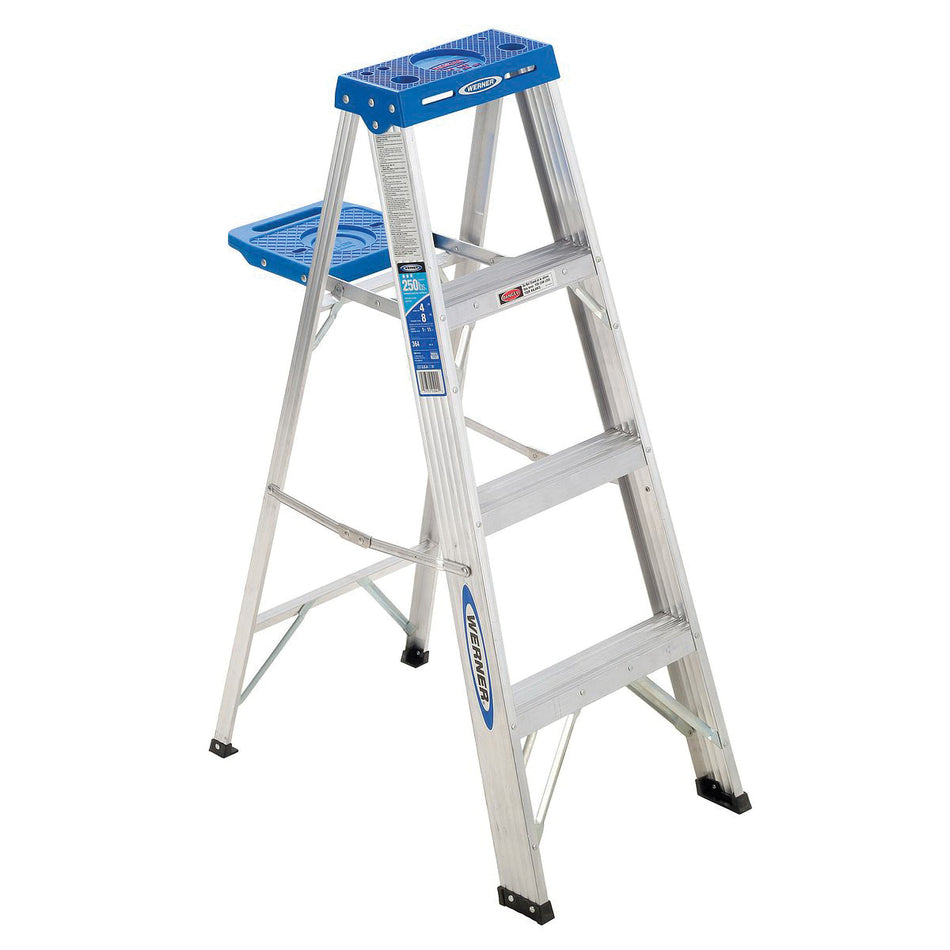 WERNER® 360 Series 364 Step Ladder, 250 lb Load, 48 in H Ladder, ANSI: ANSI A14.2 Type I, 3 in H Step, Aluminum