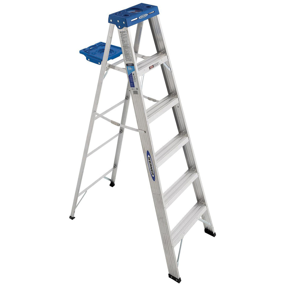 WERNER® 360 Series 366 Step Ladder, 250 lb Load, 72 in H Ladder, ANSI: ANSI A14.2 Type I, 3 in H Step, Aluminum