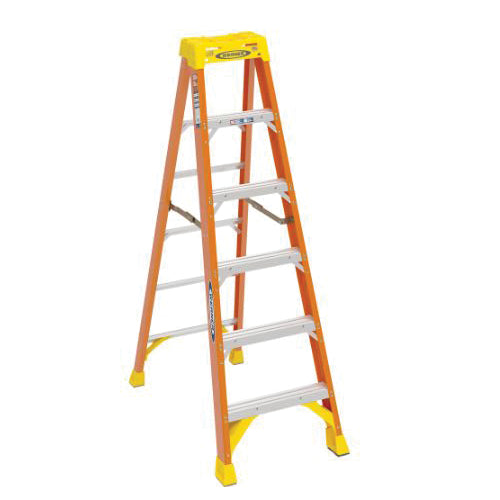 WERNER® 6200 Series 6206 Step Ladder, 300 lb Load, 6 ft H Ladder, ANSI: ANSI A14.5 Type IA, 3 in H Step, Fiberglass