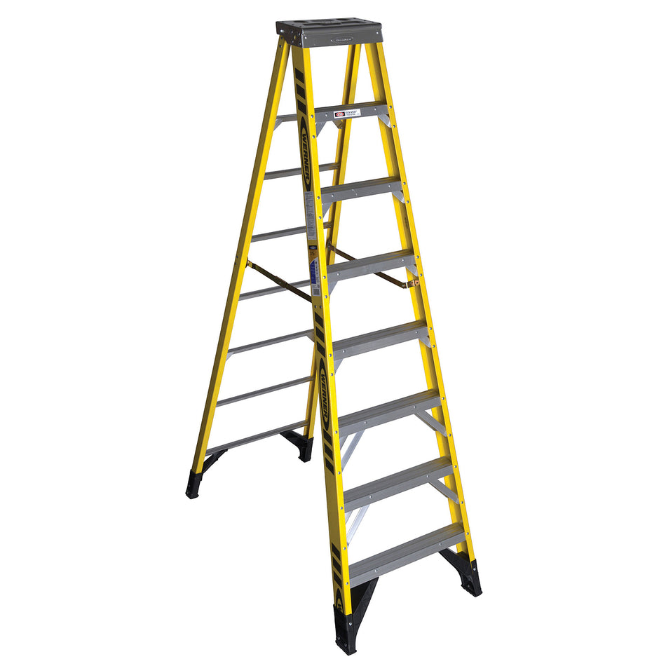 WERNER® 7308 Single-Sided Step Ladder With (1) Parts Tray, 375 lb Load, 8 ft H Ladder, Fiberglass