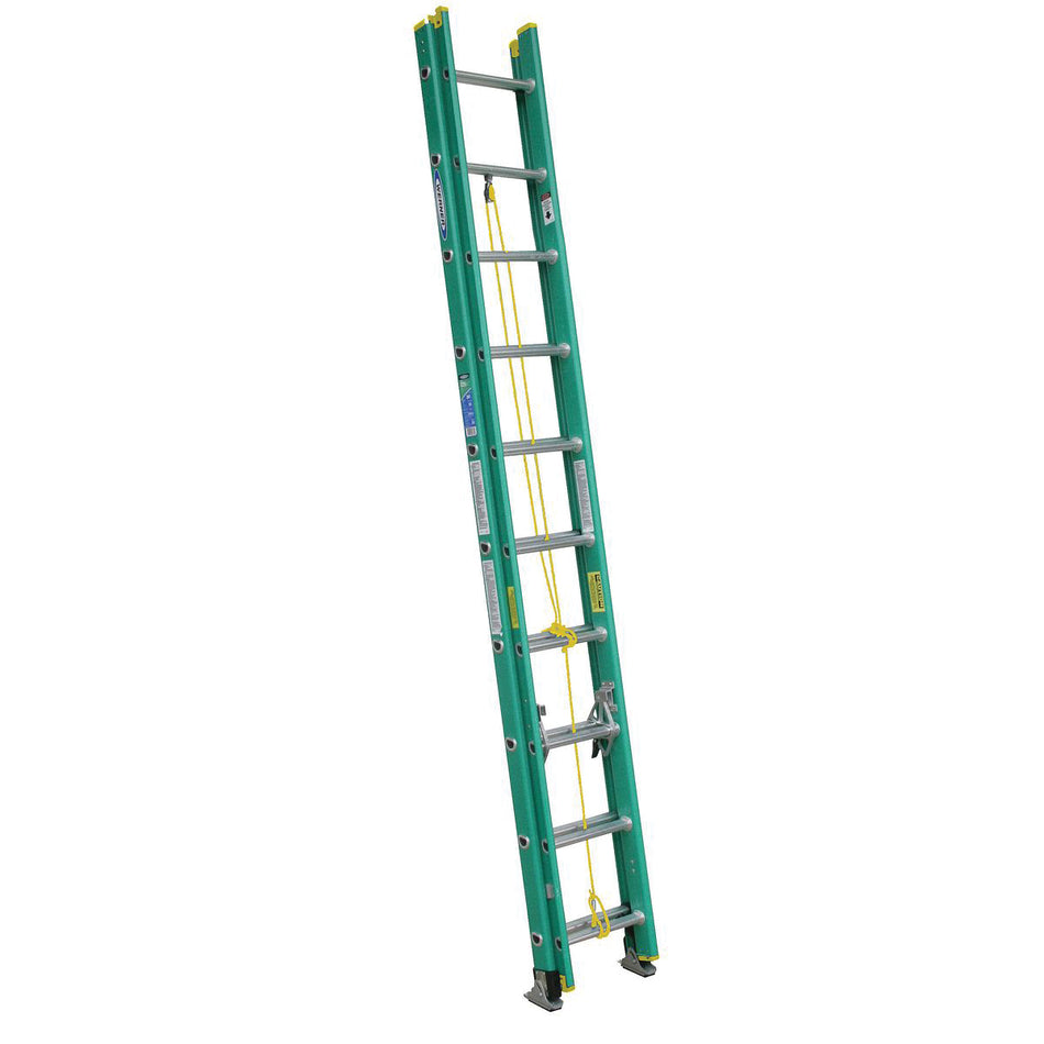 WERNER® D5920-2 Multi-Section D-Rung Extension Ladder, 225 lb Load, Fiberglass, Green