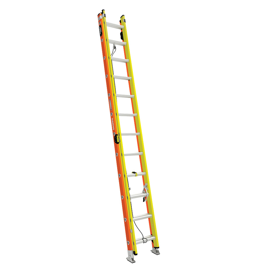 WERNER® GLIDESAFE™ T6224-2GS Multi-Section Tri-Rung Extension Ladder, 300 lb Load, Fiberglass, Orange/Yellow