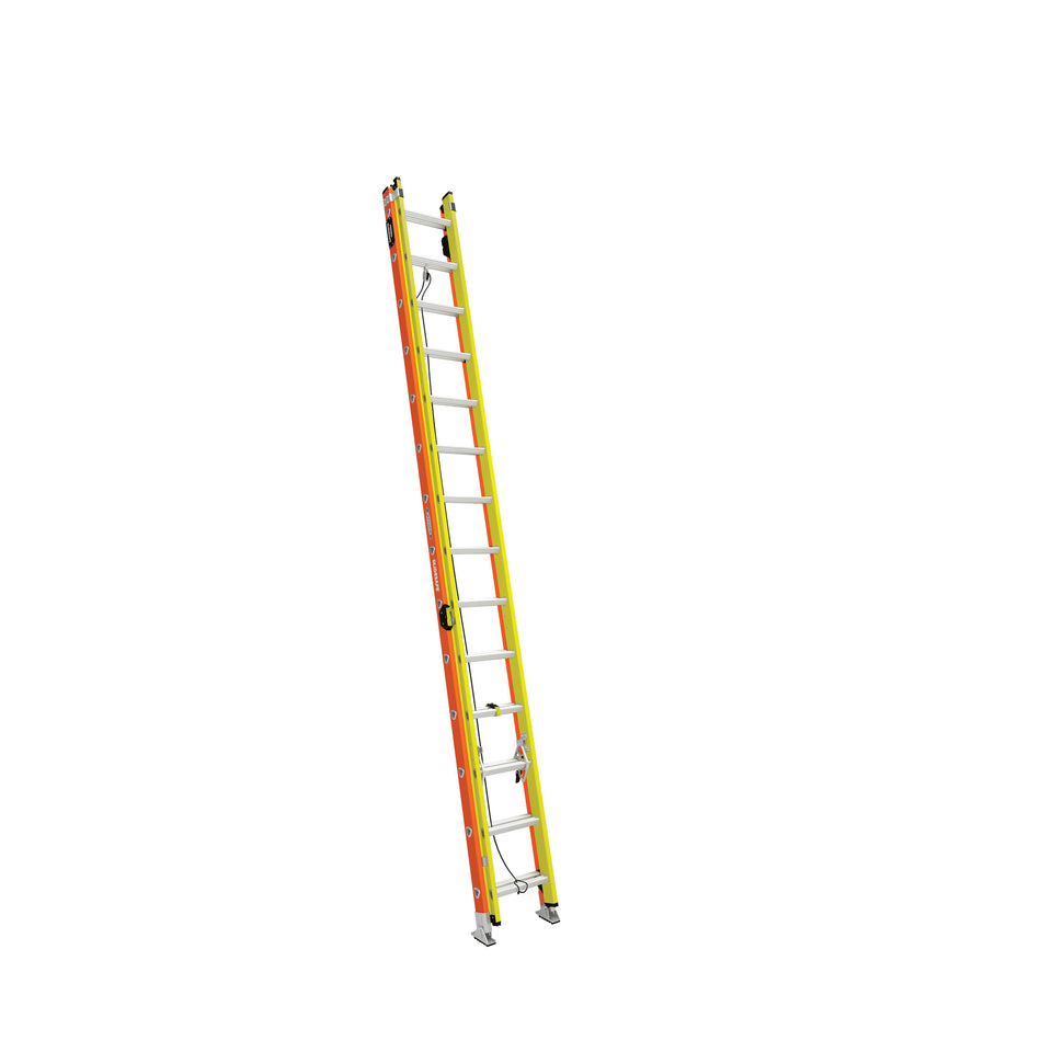 WERNER® GLIDESAFE™ T6228-2GS Multi-Section Tri-Rung Extension Ladder, 300 lb Load, Fiberglass, Orange/Yellow