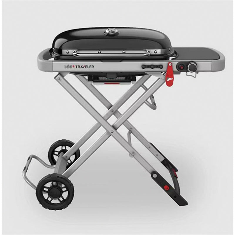 Weber Traveler® 9010001 Portable Gas Grill, Liquid Propane Fuel, 1-Burner, 13000 Btu/hr, Iron