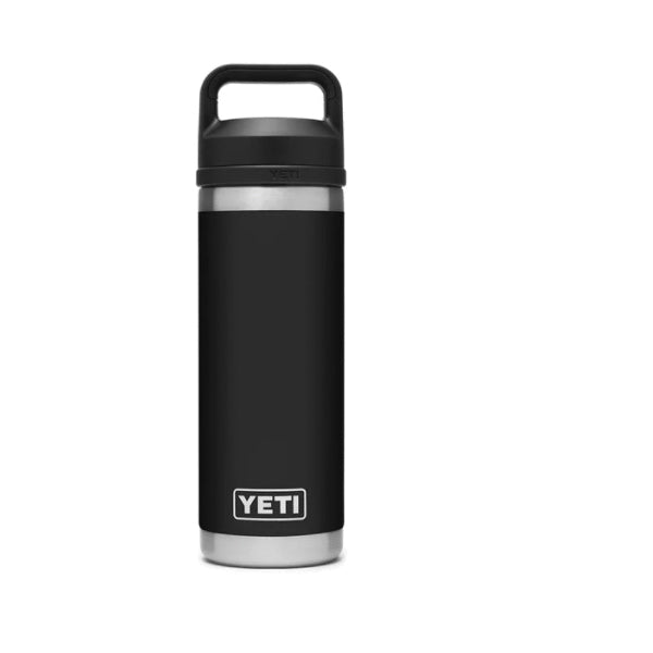 YETI® Rambler® 21071060018 Bottle, 18 oz Capacity, 18/8 Stainless Steel Bottle, Black Bottle, Shatter-Resistant Chug Lid