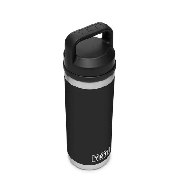 YETI® Rambler® 21071060018 Bottle, 18 oz Capacity, 18/8 Stainless Steel Bottle, Black Bottle, Shatter-Resistant Chug Lid