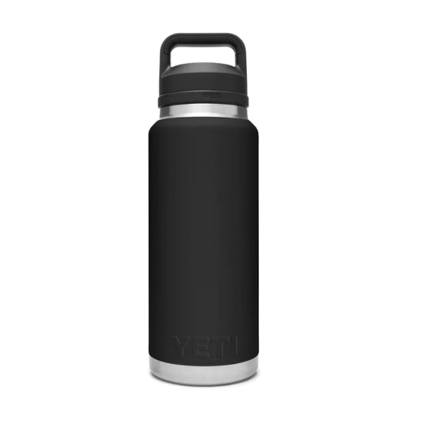 YETI® Rambler® 21071070014 Bottle, 36 oz Capacity, 18/8 Stainless Steel Bottle, Black Bottle, Shatter-Resistant Chug Lid