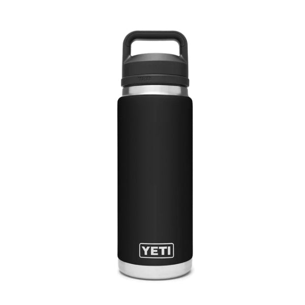 YETI® Rambler® 21071200018 Bottle, 26 oz Capacity, 18/8 Stainless Steel Bottle, Black Bottle, Shatter-Resistant Chug Lid