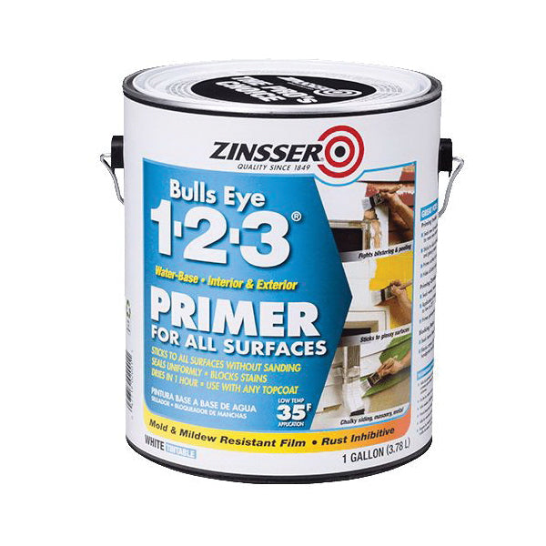 ZINSSER® Bulls Eye 1-2-3® 02001 Primer, Water Base, White, <100 g/L VOC, 1 gal