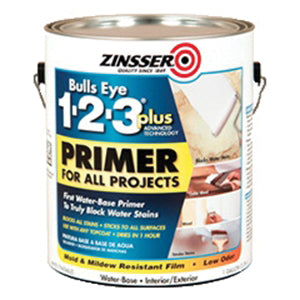 ZINSSER® Bulls Eye 1-2-3® PLUS 249937 Primer, Water Base, White, 5 g/L VOC, 1 gal