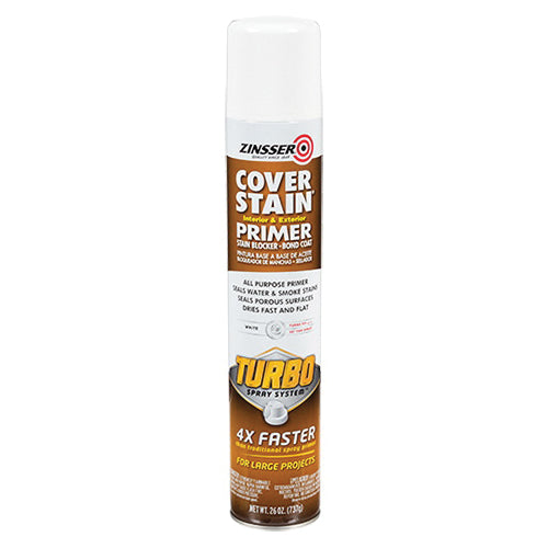 ZINSSER® 352066 Cover Stain Primer With Turbo Spray System, Oil Base, White, 16 to 20 sq-ft Coverage Area, 26 oz