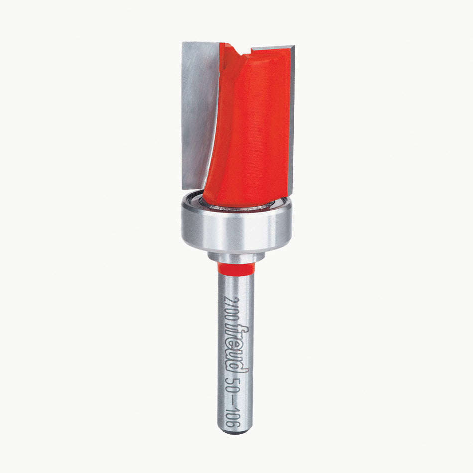 freud® 50-106 Top Bearing Flush Trim Bit, 3/4 in Dia Cutting, 1 in L Cut, 2-5/8 in OAL, 1/4 in Dia Shank, Carbide