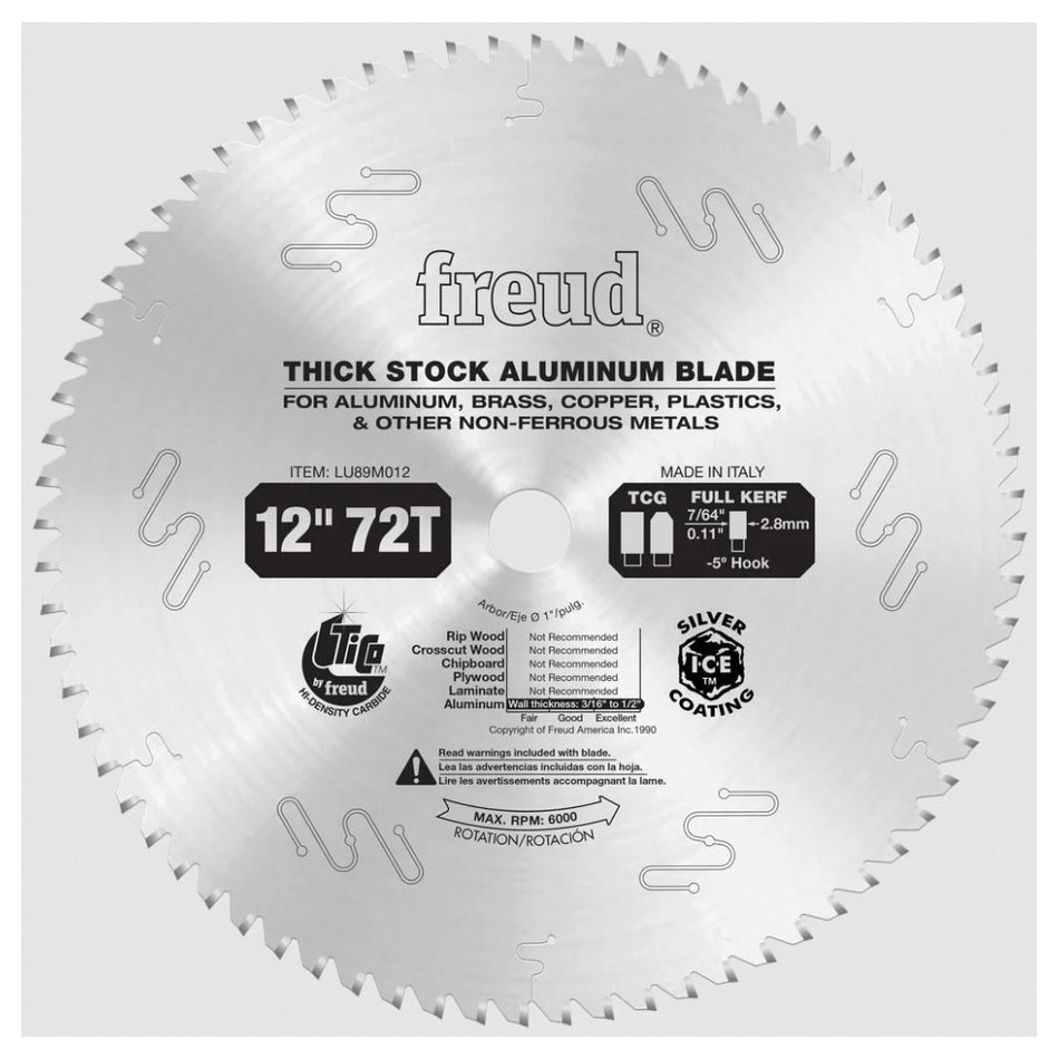 freud® LU89M012 Cutting Blade, 12 in Dia, 1 in Arbor Hole, 72-Teeth, Carbide Tip