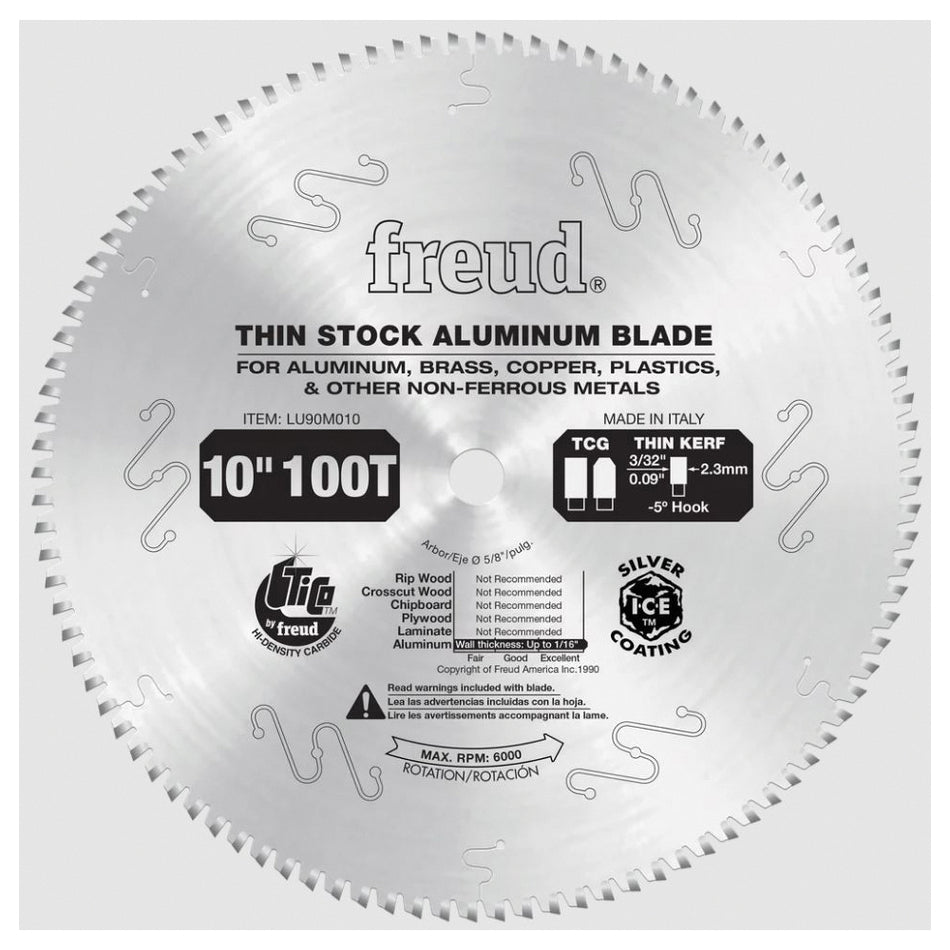 freud® LU90M010 Cutting Blade, 10 in Dia, 5/8 in Arbor Hole, 100-Teeth, Carbide Tip