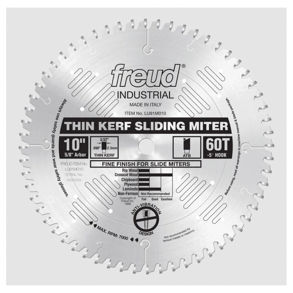 freud® LU91M010 Cutting Blade, 10 in Dia, 5/8 in Arbor Hole, 60-Teeth, Carbide Tip