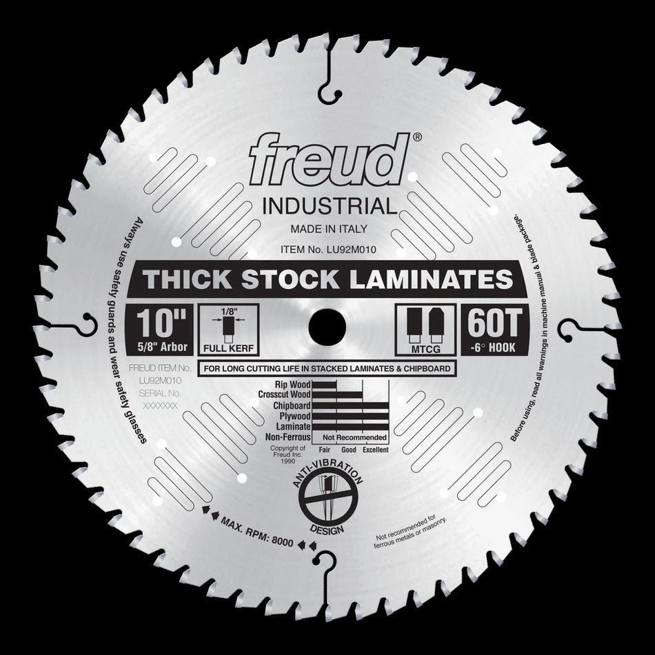 freud® LU92M010 Saw Blade, 10 in Dia, 0.126 in W Cutting, 5/8 in Arbor Hole, 60-Teeth, 8000 rpm Max Speed