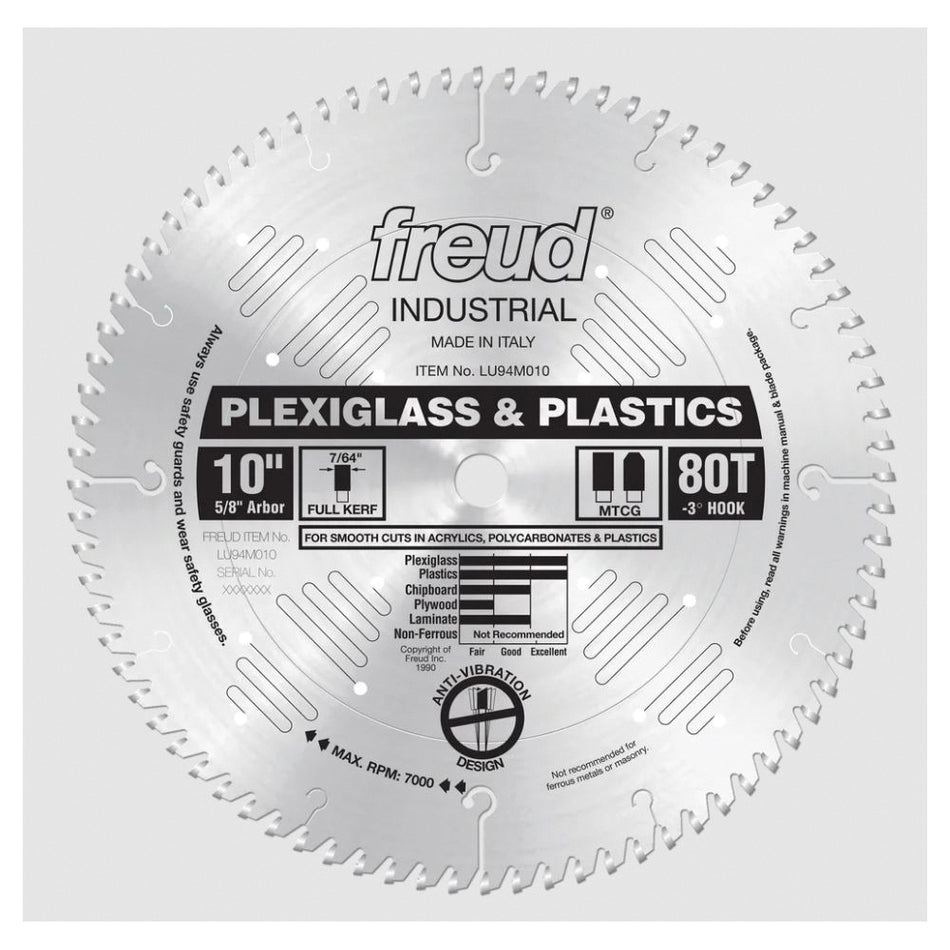 freud® LU94M010 Cutting Blade, 10 in Dia, 5/8 in Arbor Hole, 80-Teeth, Carbide Tip