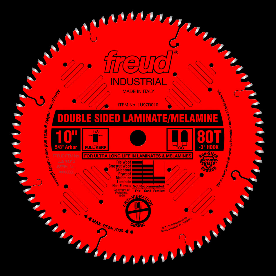 freud® LU97R010 Double Sided Saw Blade, 10 in Dia, 0.126 in W Cutting, 5/8 in Arbor Hole, 80-Teeth, Carbide Tip