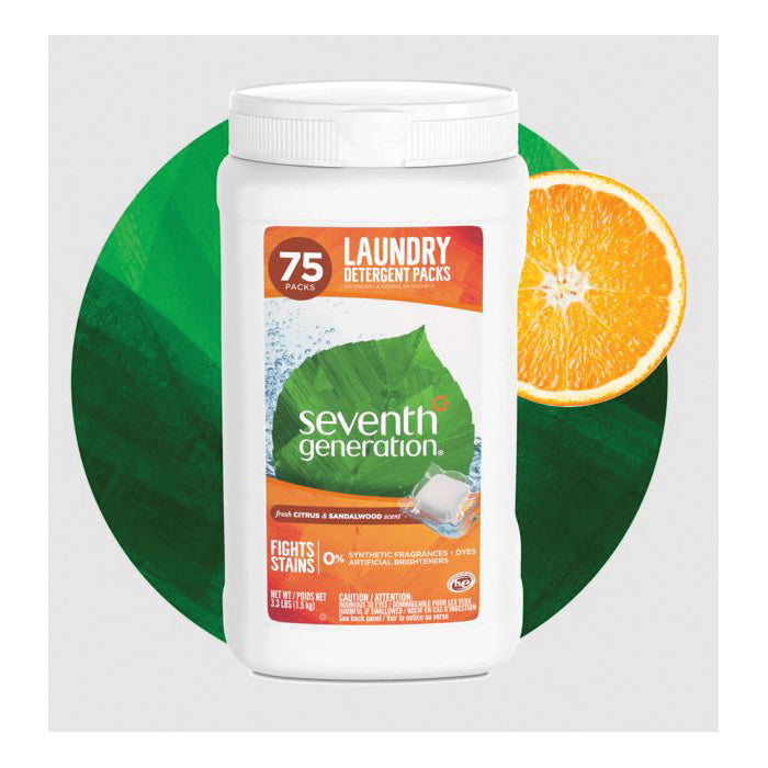 seventh generation™ 67231033 Laundry Detergent Pack, Solid, Fresh Citrus/Sandalwood, 75 Count