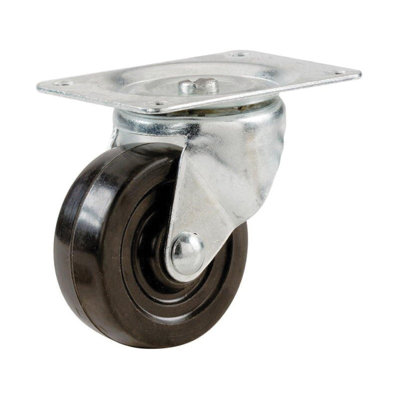 shepherd 9479 Plate Caster, Swivel Caster, 3 in Dia Wheel, 1-1/4 in W Wheel, 175 lb Load, Rubber Wheel, Black Wheel